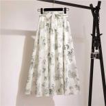 Long Skirt Women For 2023 Spring Summer Lady  Style White Black Chiffon Sun School High Waist Midi Skirt Femaleskirts