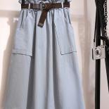 Midi Knee Length Summer Autumn Skirt Women No Belt Casual Cotton Solid High Waist Sun School Skirt Female  Skirts