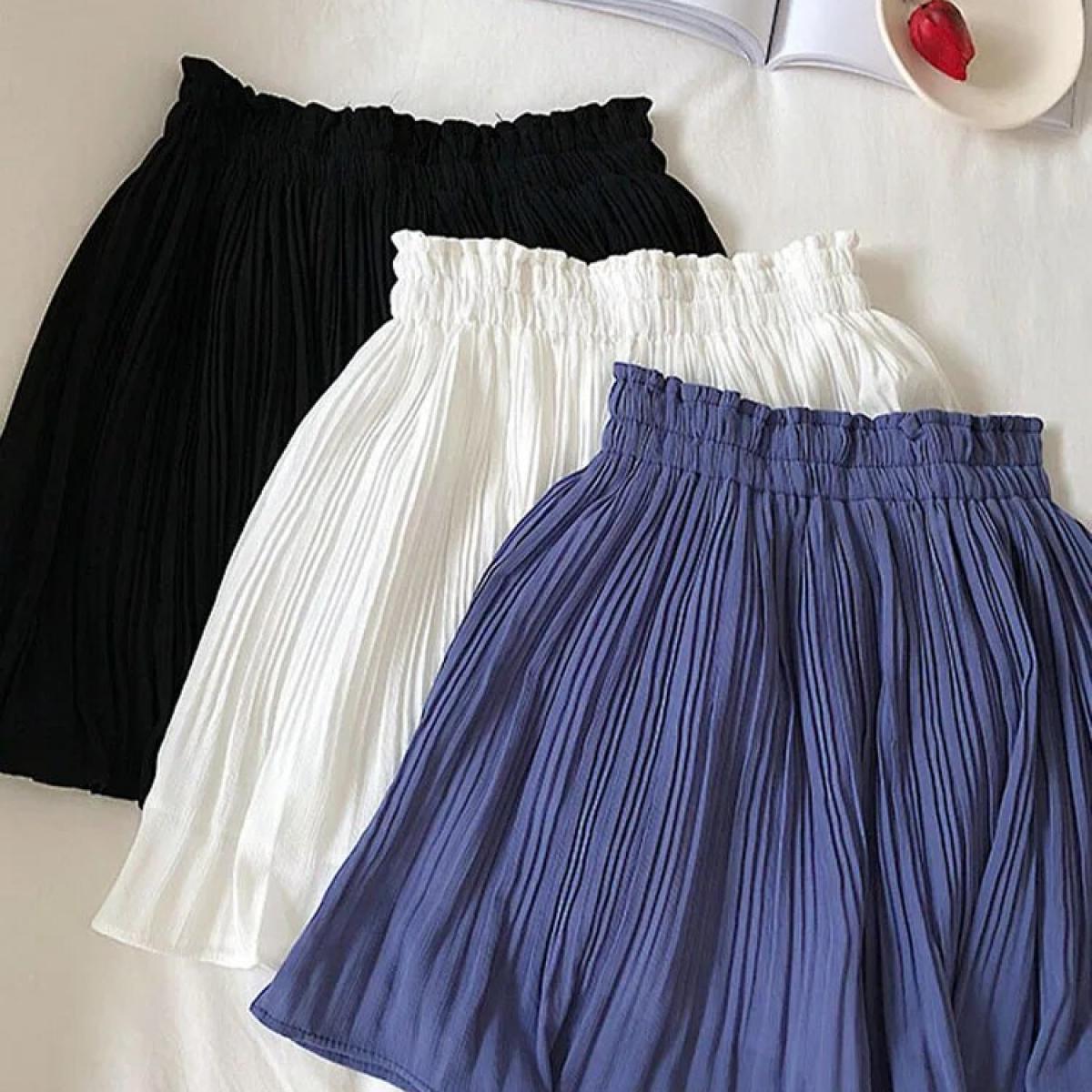 Solid Chiffon Summer Shorts Skirt Women 2023 Fashion  Elastic Waist Pleated Mini Skirt Casual Beach Faldas Saias