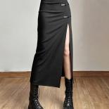 Black  Split Simple Casual All Match Hot Street Outing Cool Mature Vitality Personality Trend Basic Women's Skirt