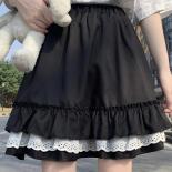 תחרה גותית גותית חצאיות מיני מלמלה לנשים האראג'וקו פיית גראנג' חצאית קפלים שחורה לוליטה בגדי רחוב