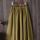 Midi Knee Length Summer Skirt Women With Belt  Fashion  Ladies High Waist Pleated Aline School Skirt Female  Skirts