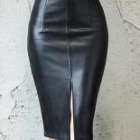  Women Pu Leather Midi Skirt Autumn Winter Ladies Package Hip Front Or Back Slit Pencil Skirt Plus Size  Skirts