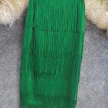 Green Fringe Bodycon Pencil Skirts Tassel High Waist Women Stretch Sheath Midi Length Ladies Slim Jupe Saias Faldas