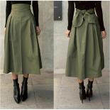 Skirts Womens  Fashion Solid Color Big Swing Ladies Skirt Long Skirt 2023 Autumn Wild High Waist Bow Slim Skirts