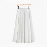 Xpqbb Pleated Long Skirt Women 2023 Summer Solid Color Back Elastic Waist Midi Skirts Female  Streetwear A Line Skirts
