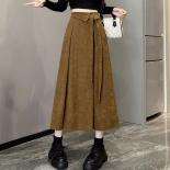 Xpqbb Vintage Lace Up Corduroy Skirts Women Autumn Winter Slimming High Waist Pleated Skirt Woman  Pockets A Line Skirts