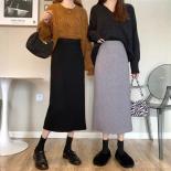 Xpqbb  Style High Waist Sweater Skirts Woman Fashion Side Split Knitted Long Skirts Women Autumn Winter Basic Solid Skir