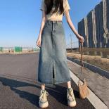 Xpqbb Vintage Blue Denim Skirt For Women Summer High Wiasted Split Jean Long Skirt Female  Fashion Streetwear Midi Skirt