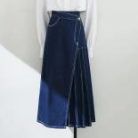 Xpqbb 2022 Summer Pleated Skirts For Women Fashion Irregular Patchwork Aline Denim Skirts Female  High Waist Long Skirt 