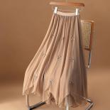 Xpqbb Summer Elastic High Waist Tulle Skirt Women Fairy Cute Bow Pleated Mesh Long Skirt Woman Fashion Irregular A Line 