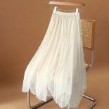 Xpqbb Summer Elastic High Waist Tulle Skirt Women Fairy Cute Bow Pleated Mesh Long Skirt Woman Fashion Irregular A Line 
