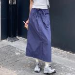 Xpqbb Vintage Streetwear Cargo Skirts Woman Summer 2023 New All Match High Waist Long Skirt Women Y2k Drawstring Midi Sk