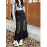 Black Vintage High Waist Denim Skirts Women Autumn Winter Streetwear Long Straight Skirt Woman  Split Pockets Midi Skirt