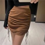 Xpqbb Summer Drawstring Bodycon Skirts Women 2022 Pleated High Waisted Skirt Woman Solid Color Package Hip Mini Skirts L