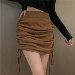 Xpqbb Summer Drawstring Bodycon Skirts Women 2022 Pleated High Waisted Skirt Woman Solid Color Package Hip Mini Skirts L