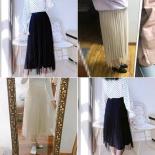Xpqbb Elegant Pearls Mesh Long Skirts Women Summer Elastic High Waisted A Line Skirt Woman Both Sides Wear Velvet Pleate