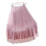 Xpqbb Elegant Pearls Mesh Long Skirts Women Summer Elastic High Waisted A Line Skirt Woman Both Sides Wear Velvet Pleate