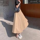 Xpqbb Solid Color Casual Women's Skirts Summer Elastic High Wiast A Line Long Skirt Women All Match Loose Student Midi S