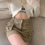 Khaki Big Pockets Cargo Short Skirt Women Y2k Vintage Streetwear Slim Fit Mini Skirts Female  High Waist Bag Hip Skirts