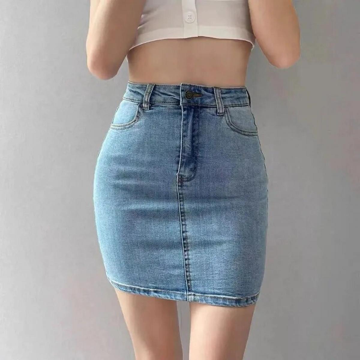 Xpqbb Denim Skirt For Women Y2k Streetwear  Package Hip Mini Skirts Female  Style High Waist Thin Short Jean Skirts