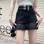  Style Hot Chick Jean Skirts Women Fashion High Street Belt Slim Fit Mini Skirt Female Vintage High Waist Denim Skirts