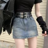  Style Hot Chick Jean Skirts Women Fashion High Street Belt Slim Fit Mini Skirt Female Vintage High Waist Denim Skirts