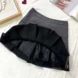  High Waist Pleated Skirt Women All Match Simple Patchwork Zip A Line Skirts Female Solid Color Students Daily Mini Skir