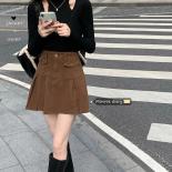 Xpqbb  Style Pleated Skirts Woman Fashion High Street Pockets Cargo Skirts Female Vintage Brown High Waisted Skirts Wome