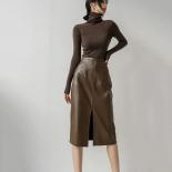 Xpqbb High Waist Pu Leather Skirts Female Vintage Brown Split Back Zipper Pencil Skirts Women Elegant Office Package Hip