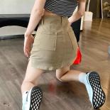 Xpqbb Khaki Denim Cargo Mini Skirt Women 2023 Summer High Waist Bag Hip Skirts Female  Skinny Pocket Antiglare Short Ski