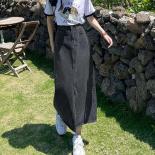 Xpqbb Summer Women's Denim Midi Skirt  High Waist Front Slit Long Skirts Women Y2k Streetwear Casual Loose Straight Skir