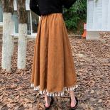 Xpqbb Khaki Corduroy Long Skirt For Women Vintage Streetwear Chic Tassels A Line Skirts Female Autumn Winter High Waist 