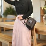 Spring And Autumn New Fashion Women's High Waist Pleated Solid Color Half Length Elastic Skirt Promotions Lady Black Pin