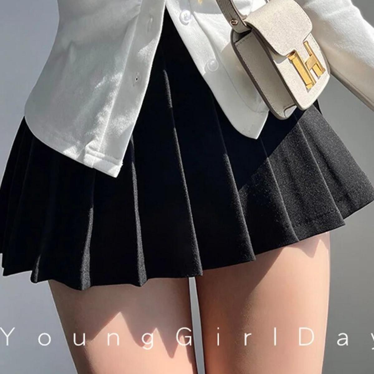 Falda plisada con pantalones cortos para mujer, minifalda de tenis de cintura alta, blanca y negra, línea A, Gyaru, colegiala de
