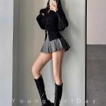 Falda plisada con pantalones cortos para mujer, minifalda de tenis de cintura alta, blanca y negra, línea A, Gyaru, colegiala de