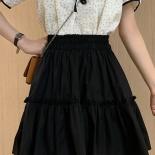 Kawaii Mini Skirts Women Cute Fungus Patchwork Fairycore High Waist Pleated Short Skirt  Fashion Preppy Style
