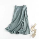 Summer Faldas Mujer Moda  Midi Skirts Womens England Office Lady Satin High Waist Simple Elegant Long Skirt Women  Skirt