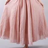 Dropshipping  Summer Women Skirt Linen Cotton Vintage Long Skirts Elastic Waist Boho Beige Pink Maxi Skirts Faldas Saia 