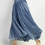 Falda larga de lino elegante de cintura alta para mujer, faldas informales de verano con cintura elástica, faldas de 2 capas Sai