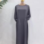 Fashion Long Sleeve Abaya Maxi Sundress Muslim Women Spring Solid Color Dress Elegant Casual Kaftan Holiday Robe Islamic