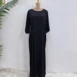 Fashion Long Sleeve Abaya Maxi Sundress Muslim Women Spring Solid Color Dress Elegant Casual Kaftan Holiday Robe Islamic