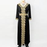 שמלות לנשים מוסלמיות רקמת תחרה V צווארון ארוך שמלת מקסי למסיבה עם חגורה שמלת קפטן מרוקאית אלגנטית טור