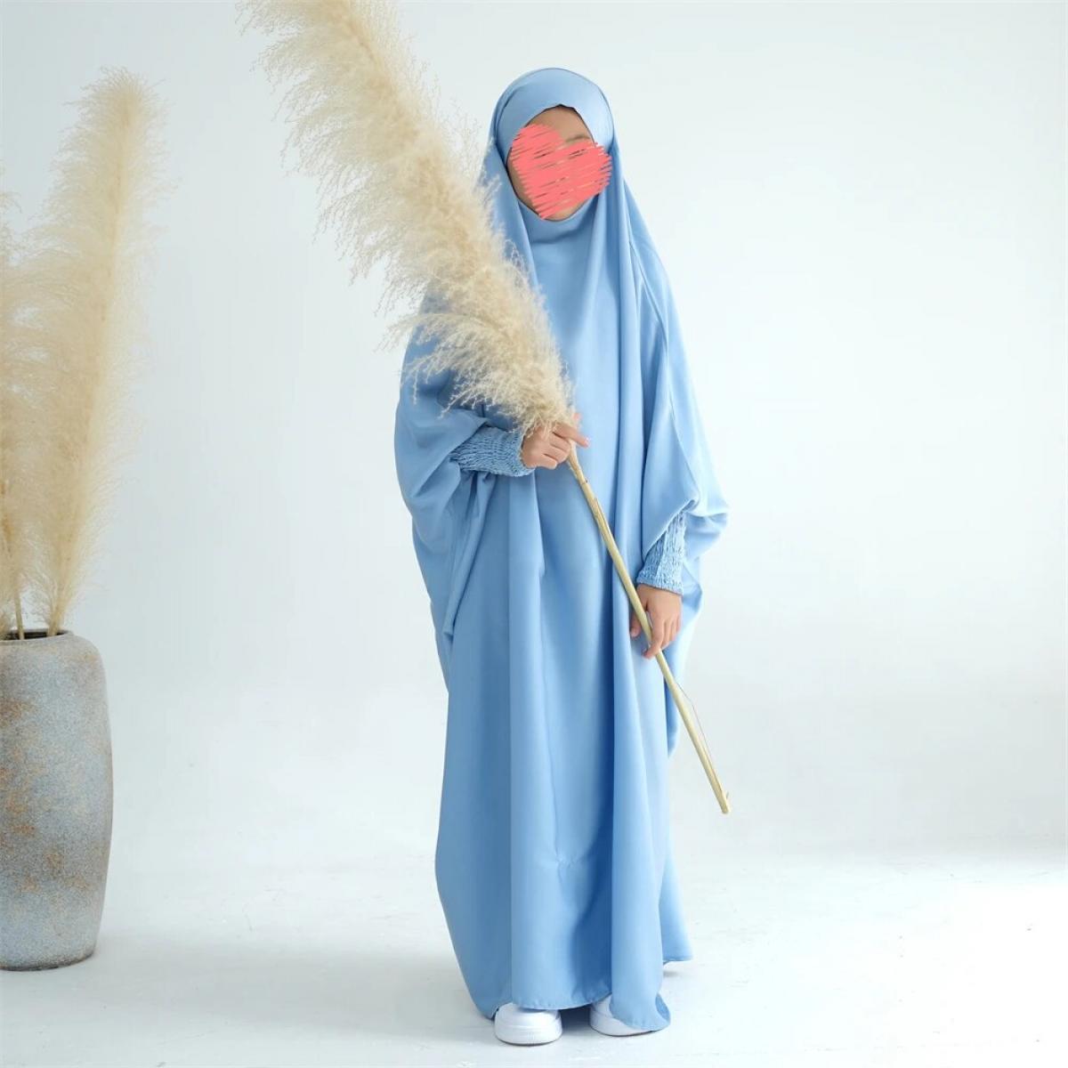 Vestido Hijab musulmán para niños y niñas, Abaya con capucha Eid, prenda sólida de Dubái, ropa de oración islámica, bata árabe J