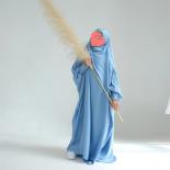 Muslim Kids Girls Hijab Dress Eid Hooded Overhead Abaya Solid Dubai Islam Prayer Garment Clothing Arabic Robe Jilbab Eid