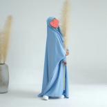 Muslim Kids Girls Hijab Dress Eid Hooded Overhead Abaya Solid Dubai Islam Prayer Garment Clothing Arabic Robe Jilbab Eid