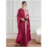 Abaya de Ramadán para mujeres musulmanas, vestidos de oración islámicos con apliques de colores sólidos de pavo holgados y manga