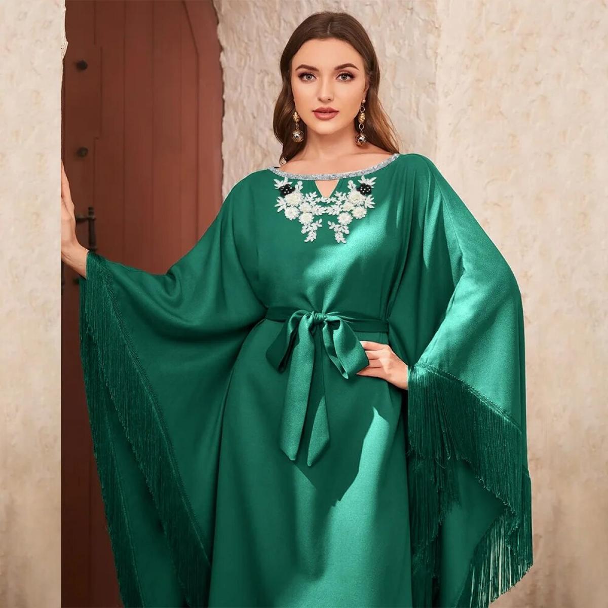Abayas para damas Dubai 2023 Primavera Verano borla manga de murciélago bordado Casual suelto de gran tamaño Ramadán mujeres mus