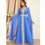 Chiffon Embroidery Full Sleeve Women Muslim Prom Evening Dresses With Cape Sleeve Arabic Dubai Hijab Formal Party Gowns 
