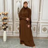 נשים מוסלמיות עיד עבאיה שמלת חימר ארוכה סט 2 חלקים בגד תפילה אבאיה חיג'אב כיסוי מלא חלוק רמדאן קפטן ג'ילבאב DJ